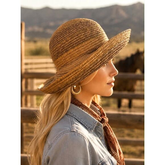 Vintage Scala Firenze Italy Straw Sun Hat Wide Brim Boho Resort Hat Great Cond! main image 5